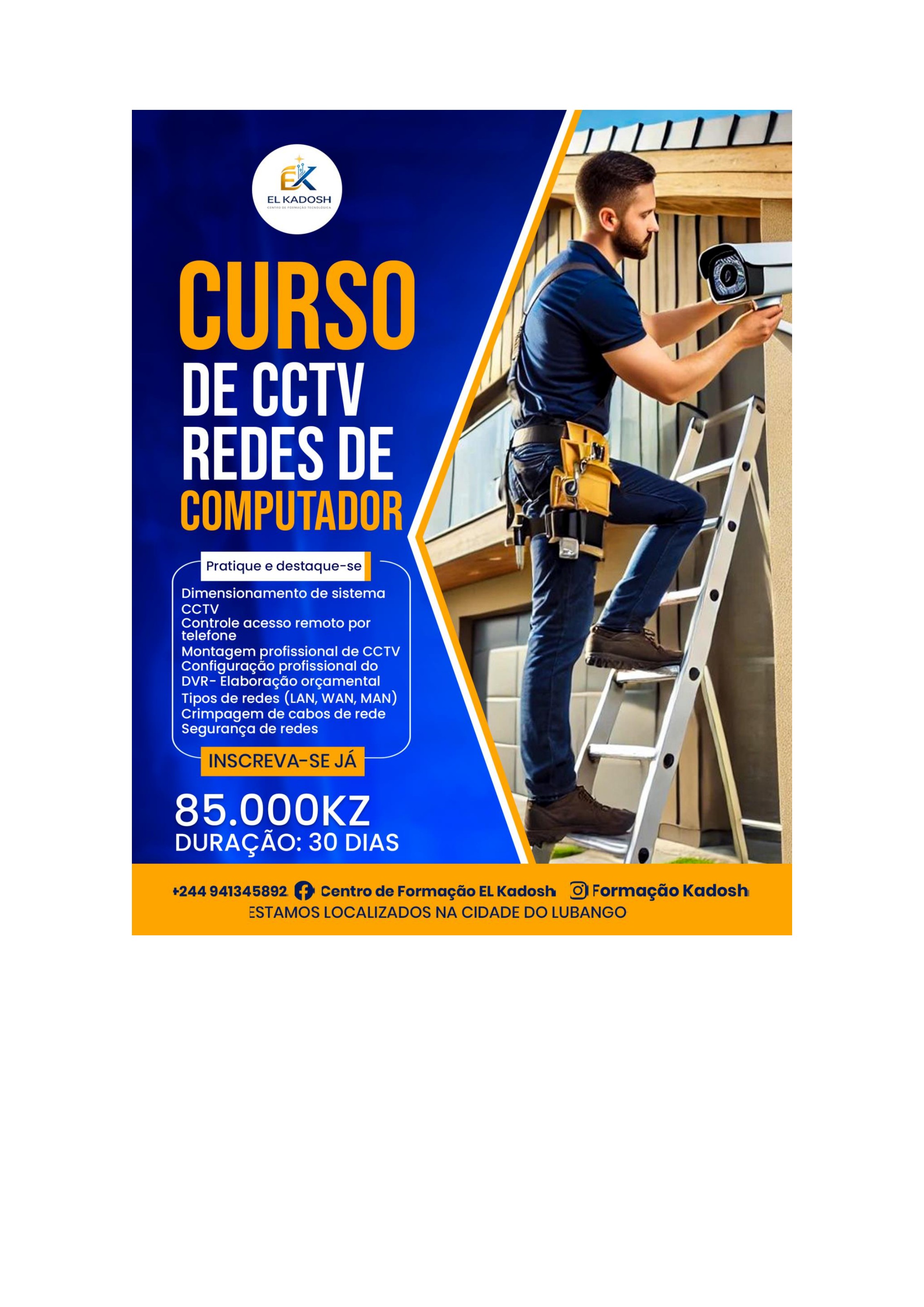 Flyer do curso de CCTV e Redes de Computadores — El Kadosh Lubango