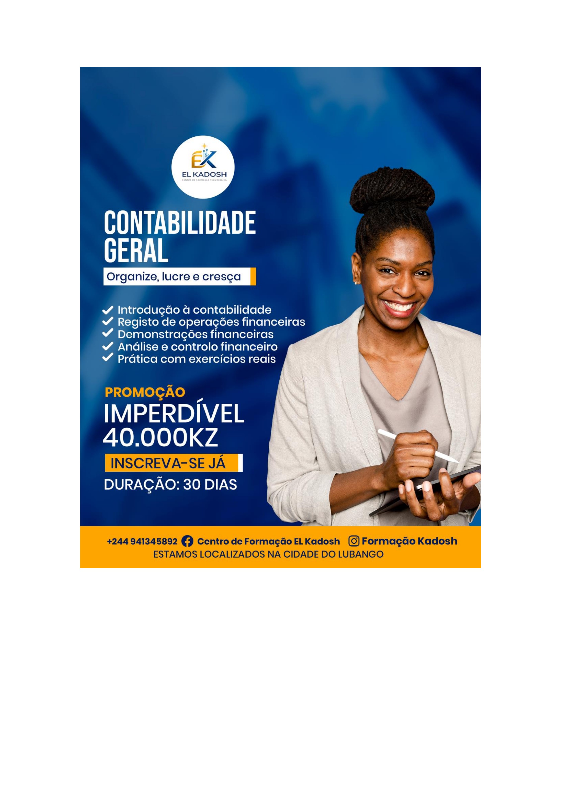 Flyer do curso de Contabilidade Geral — El Kadosh Lubango