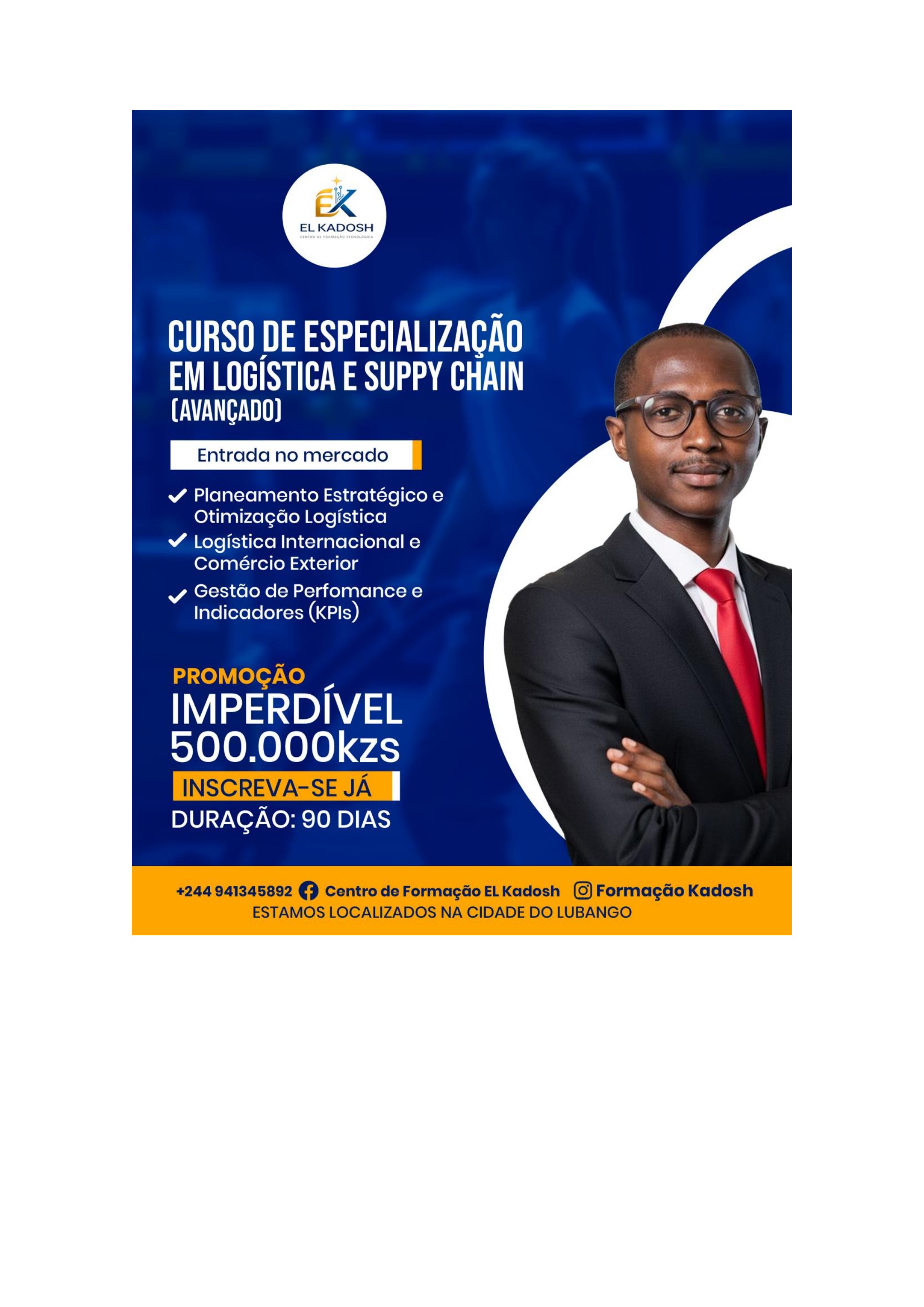 Flyer do curso de Especialização em Logística e Supply Chain (Avançado) — El Kadosh Lubango