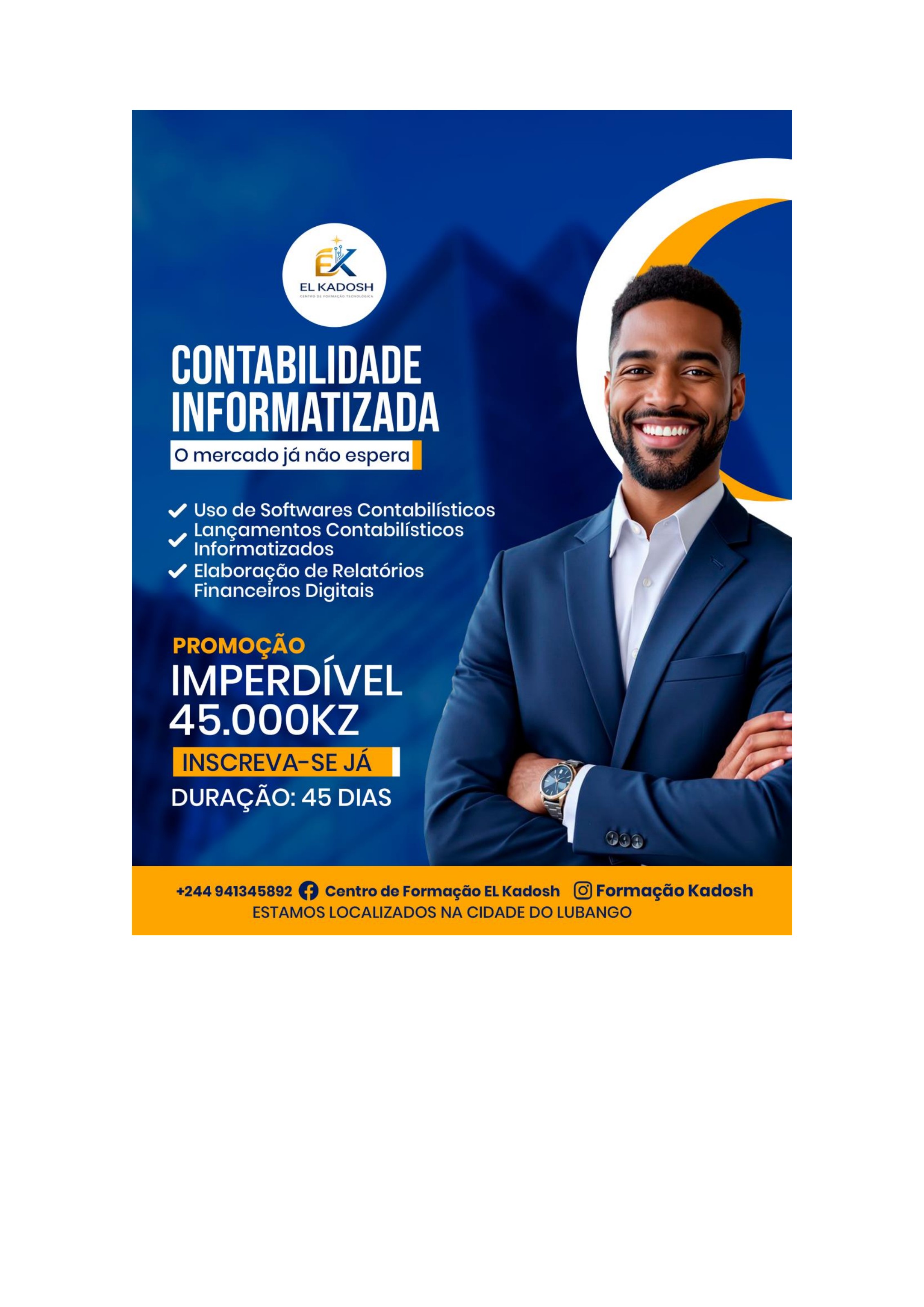 Flyer do curso de Contabilidade Informatizada — El Kadosh Lubango